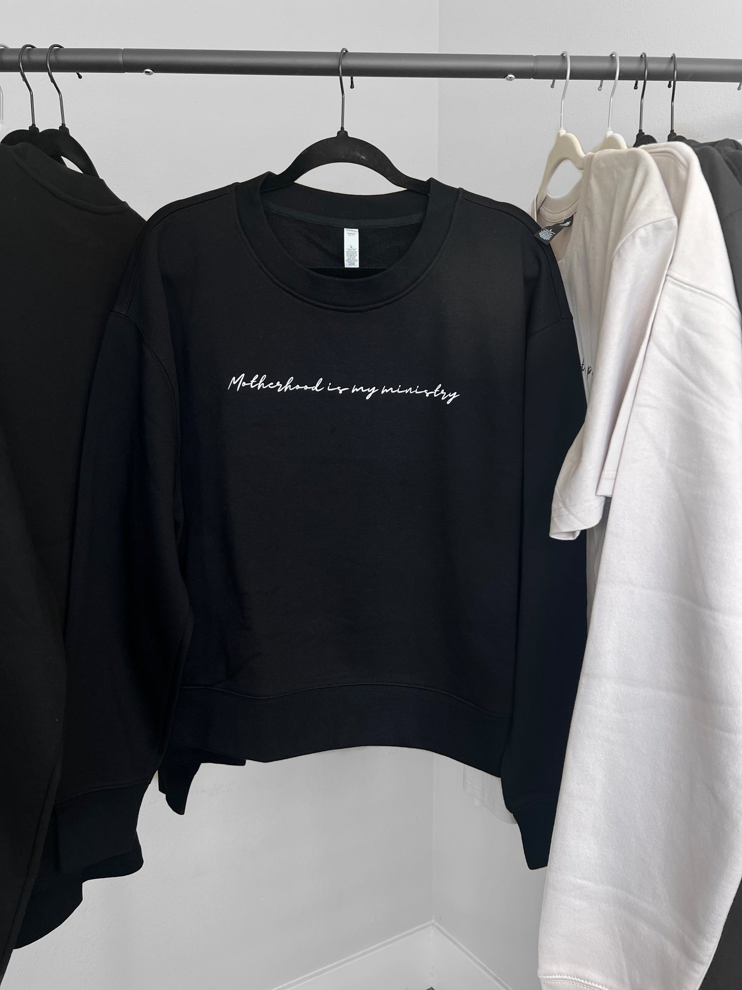 Crew Neck - Women's - Motherhood is my ministry (cursive)