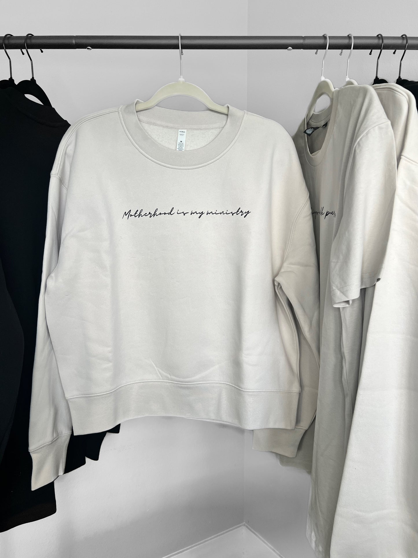 Crew Neck - Women's - Motherhood is my ministry (cursive)