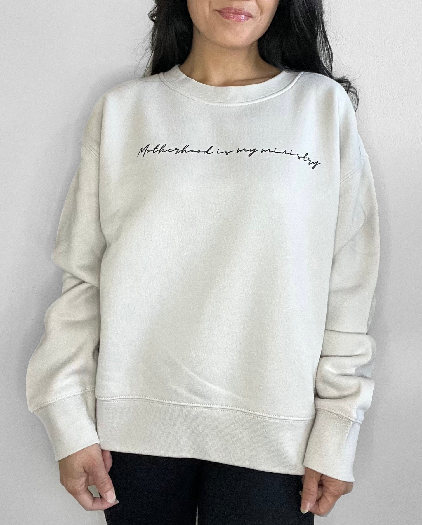 Crew Neck - Women's - Motherhood is my ministry (cursive)