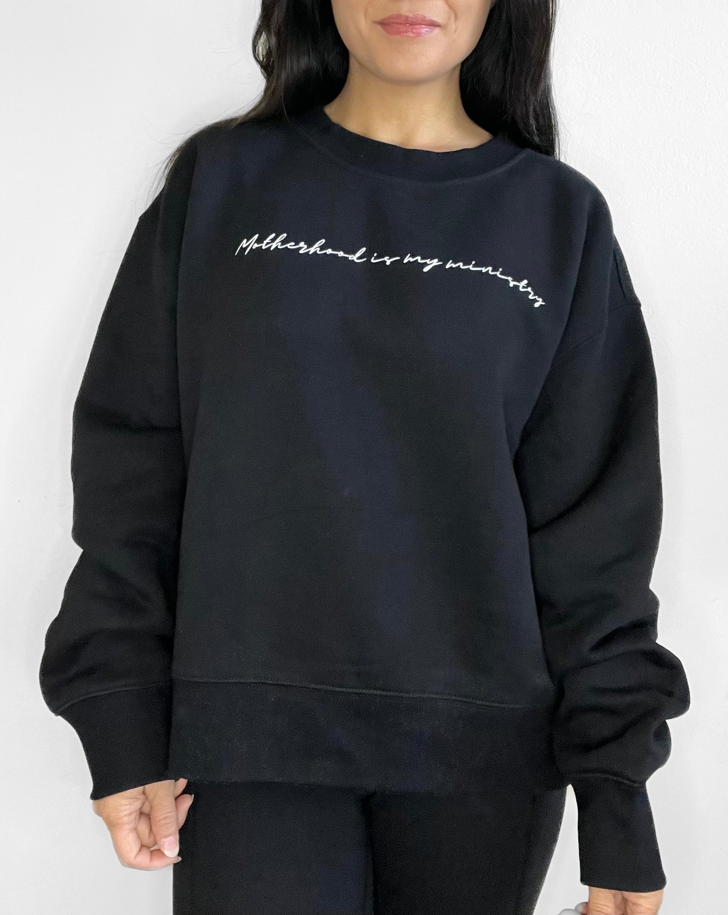 Crew Neck - Women's - Motherhood is my ministry (cursive)